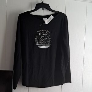 Chico's Black Long Sleeve Tee with Silver Accents